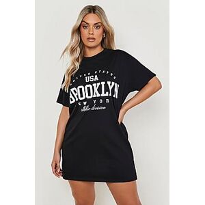 Plus Brooklyn Slogan Oversized T-shirt Dress  black 54 Female