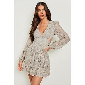 Crochet Lace Cut Out Skater Dress  stone 46 Female