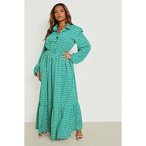 Plus Geo Print Tiered Maxi Smock Dress  green 54 Female