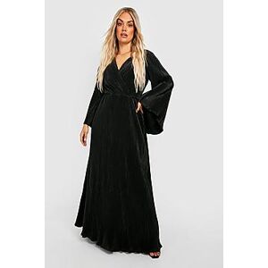 Plus Kimono Plisse Maxi Dress  black 46 Female