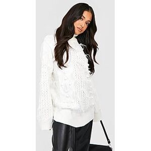 Petite Roll Neck Feather Cable Knit Jumper    Female