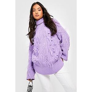 Petite Roll Neck Feather Cable Knit Jumper  lilac XL Female