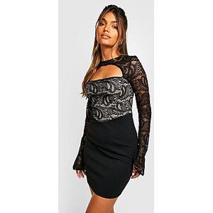 Contrast Lace Cut Out Mini Dress    Female