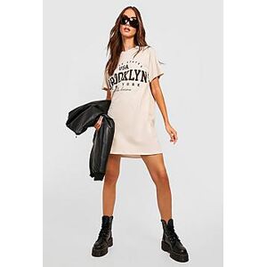 Brooklyn Slogan Print Oversized T-shirt Dress  sand 38 Female