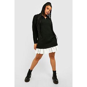 Plus Half Zip Knitted 2 In 1 Shirt Dress  black 24-26 Female