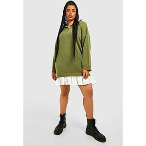 Plus Half Zip Knitted 2 In 1 Shirt Dress  khaki 24-26 Female