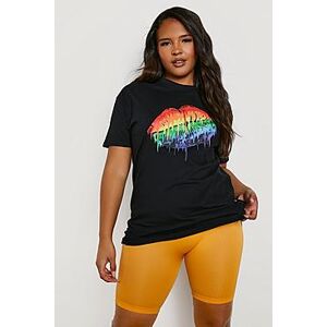 Plus Rainbow Lips Pocket Print Pride T-shirt  black 54 Female