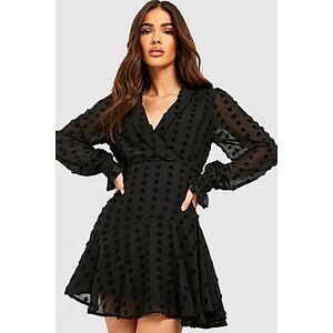 Textured Spot Wrap Mini Dress  black 38 Female