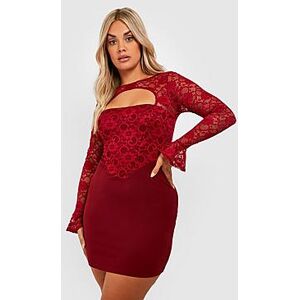 Plus Contrast Lace Cut Out Mini Dress  berry 54 Female