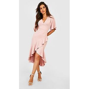 Angel Sleeve Crepe Ruffle Midi Dress  rose 42 Female