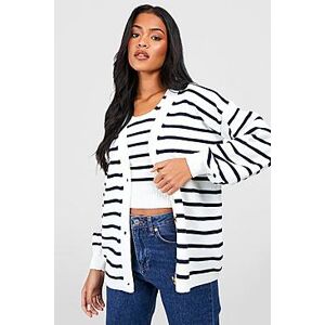 Tall Knitted Stripe Boxy Cardigan  bone 34 Female