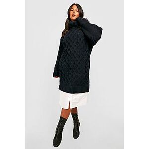 Plus Cable Knit Roll Neck 2 In 1 Shirt Dress  black 24-26 Female