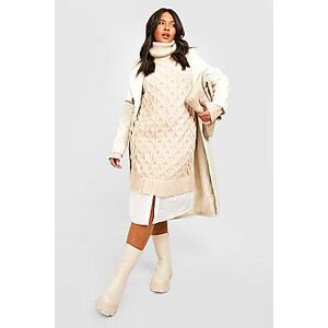 Plus Cable Knit Roll Neck 2 In 1 Shirt Dress  stone 24-26 Female