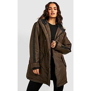 Stripe Detail Faux Fur Trim Parka  khaki 42 Female