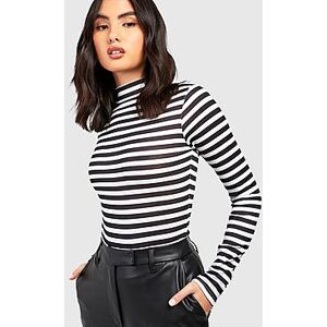 High Neck Stripe Long Sleeve Top  white 34 Female