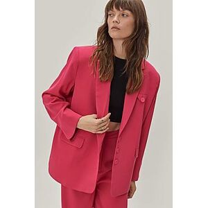 Oversized Flap Pocket Double Breasted Blazer  hot pink 42 Female