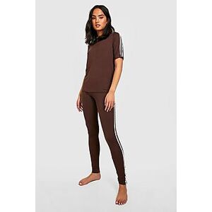 Short Sleeve Side Stripe Loungewear Set  chocolate 34 Female