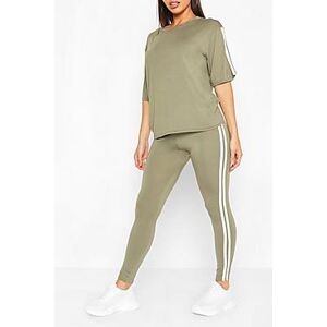 Short Sleeve Side Stripe Loungewear Set  khaki 34 Female