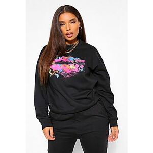 Plus Rainbow And Butterfly Lip Sweatshirt  black 54 Female