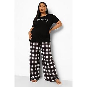 Plus 'PJs All Day' Slogan Top & Gingham Trousers Pyjama Set  black 54 Female