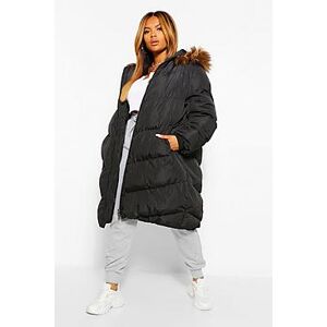 Plus Maxi Padded Puffer Coat With Faux Fur Hood  black 54 Female
