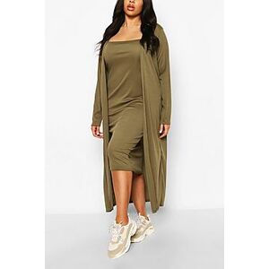 Plus Rib Midi Dress & Kimono Co-Ord  khaki 48 Female