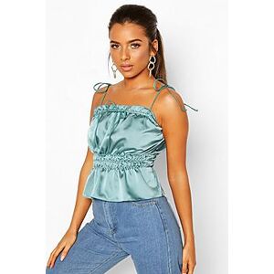 Petite Ruched Waist Satin Top  turquoise 32 Female