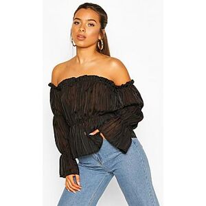 Petite Satin Stripe Volume Sleeve Bardot Top  black 34 Female