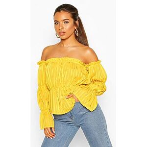 Petite Satin Stripe Volume Sleeve Bardot Top  mustard 34 Female