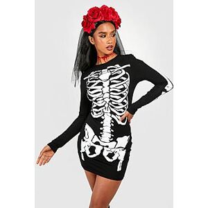 Petite Halloween Skeleton Long Sleeve Mini Dress  black 36 Female