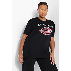 Plus Lips Slogan T-Shirt  black 48 Female