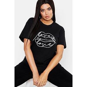 Plus Lips Sketch Slogan T-Shirt  black 54 Female