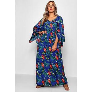 Plus Tropical Kimono Sleeve Maxi Dress  blue 54 Female