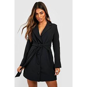 Tie Waist Button Front Blazer Dress  black 38 Female