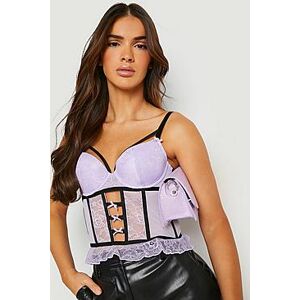 Premium Lace Longline Corset Detail Bra  lilac 34C Female