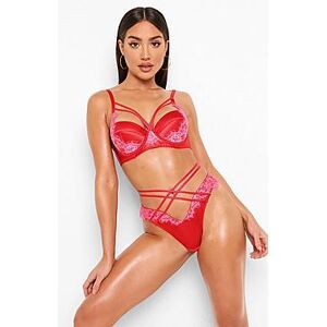 Satin Double Strapping Balcony Bra  red 34C Female