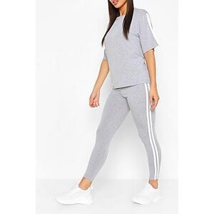 Short Sleeve Side Stripe Loungewear Set  grey 34 Female