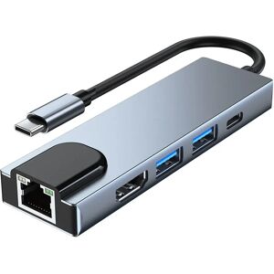 Tech-Protect 5in1 USB-C Multiport Hub - HDMI / USB-C / Ethernet / 2 x USB-A - Grå