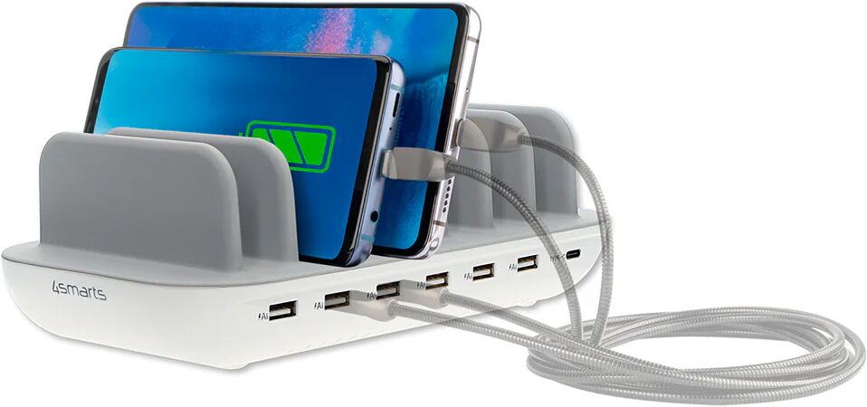 4Smarts 60W Charging Station m. 6 x USB-A & 1 x USB-C - Hvid