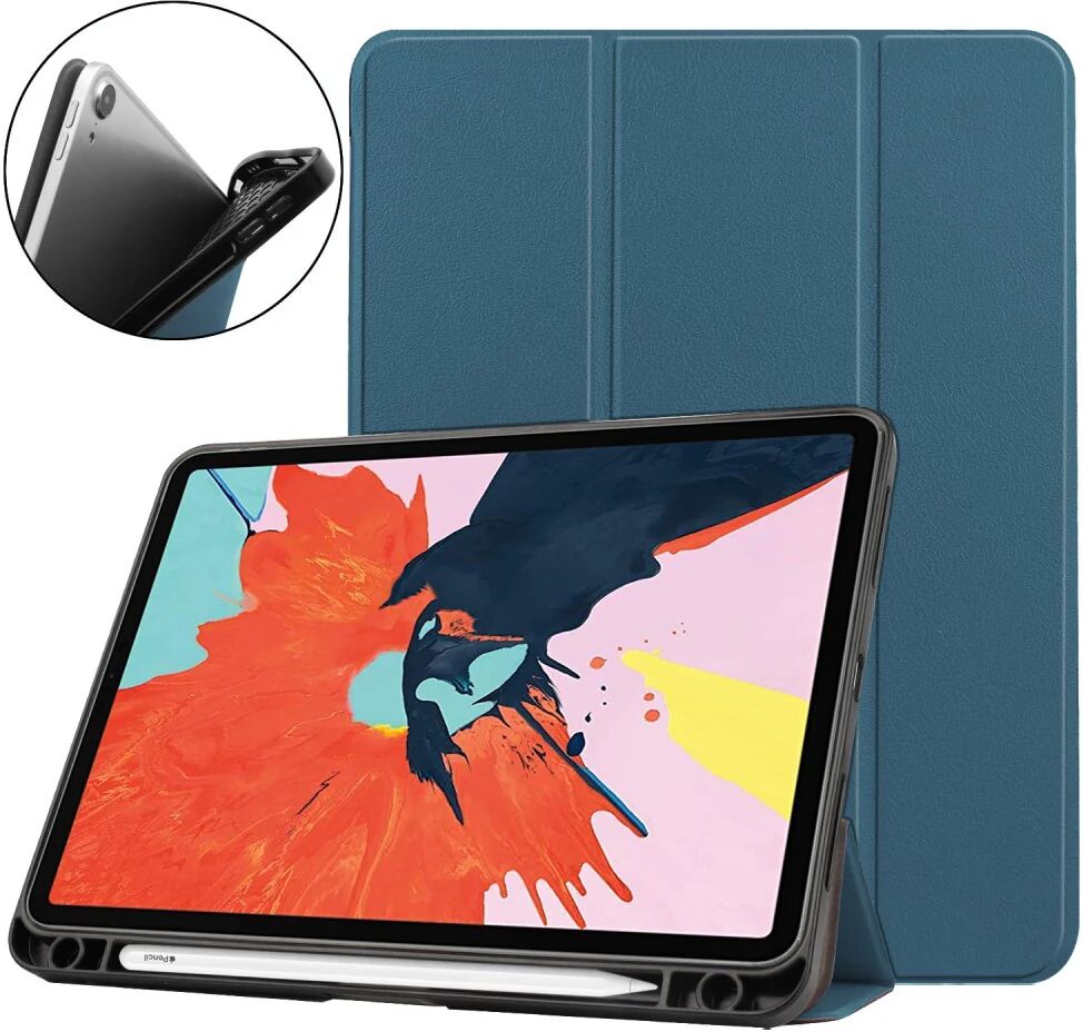 TABLETCOVERS.DK iPad Air (2020) Litchi Tri-Fold Læder Cover m. Apple Pencil Holder - Grøn