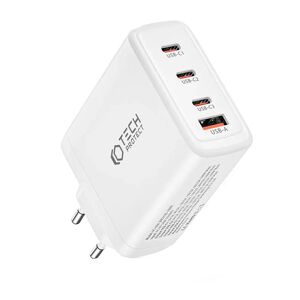 Tech-Protect Network PD 100W GaN Vægoplader m. 3 x USB-C & 1 x USB-A - Hvid