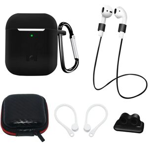 AirPods (1 & 2. gen.) Hurtel Silikone Case Sæt m. Etui, Neck Strap & Ear Hook - Sort