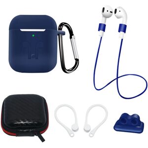 AirPods (1 & 2. gen.) Hurtel Silikone Case Sæt m. Etui, Neck Strap & Ear Hook - Blå