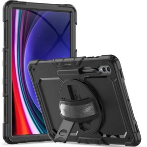 Samsung Galaxy Tab S9 / S8 Ultra Tech-Protect Solid360 Håndværker Cover m. Beskyttelsesfilm, Håndholder & Skulderstrop - Sort