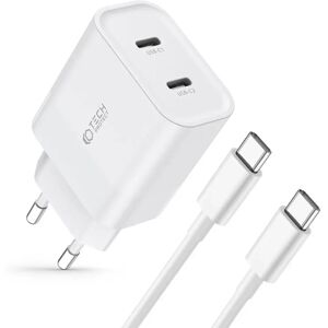 Tech-Protect Network 20W Vægoplader m. 2 x USB-C & USB-C Kabel - Hvid