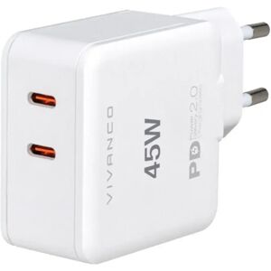 Vivanco 45W Super Fast Dual Charge USB-C Vægoplader - PD (Power Delivery) - Hvid