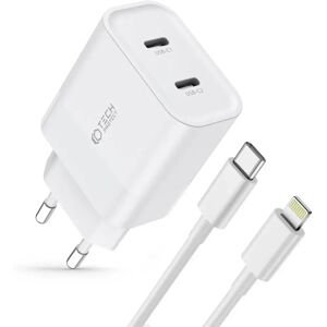 Tech-Protect Network 20W Vægoplader m. 2 x USB-C & USB-C til Lightning Kabel - Hvid