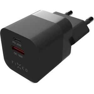 Fixed Mini 20W Vægoplader m. USB-A QC & USB-C PD - Sort