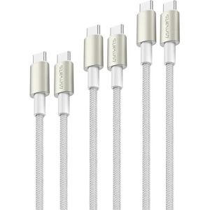 4smarts USB-C til USB-C PremiumCord 60W - 3x USB-C til USB-C Kabel m. USB-C Adapter & Forlænger - Hvid