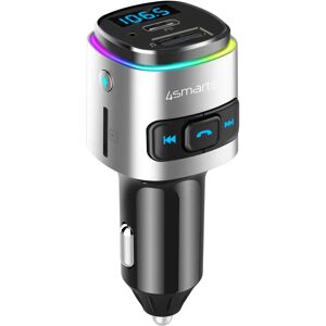 4smarts Media & Assist 2 - Biloplader m. USB-C (PD) / USB-A & Bluetooth FM Transmitter - Sølv